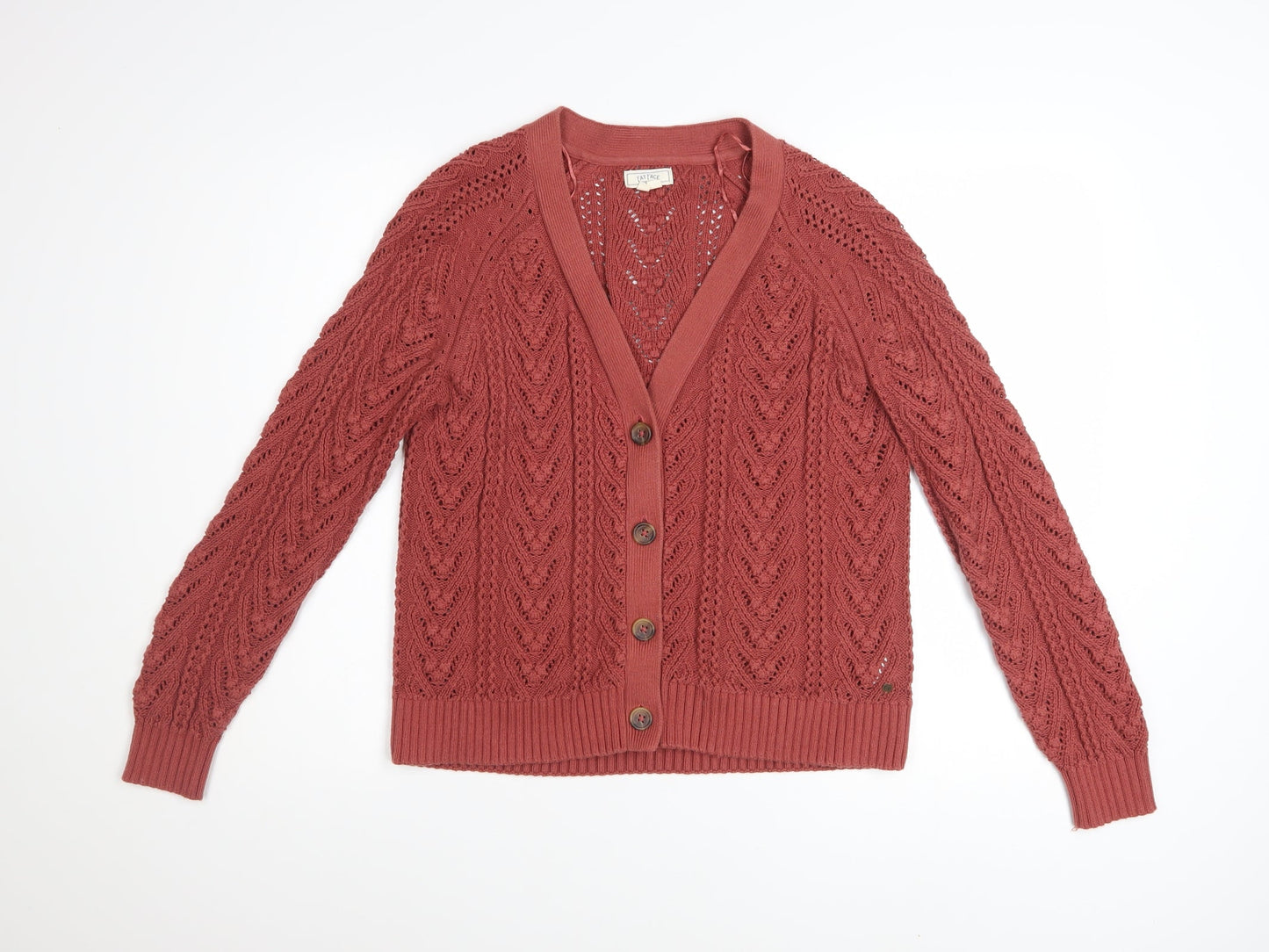 Fat Face Women's Red Cotton V-Neck Knit Cardigan Size 10