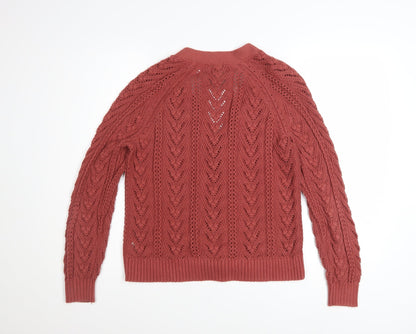 Fat Face Women's Red Cotton V-Neck Knit Cardigan Size 10