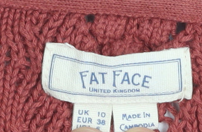 Fat Face Women's Red Cotton V-Neck Knit Cardigan Size 10