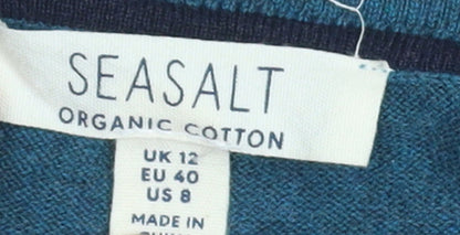 Seasalt Women Blue Organic Cotton Cardigan UK 12 Long Sleeve Knit