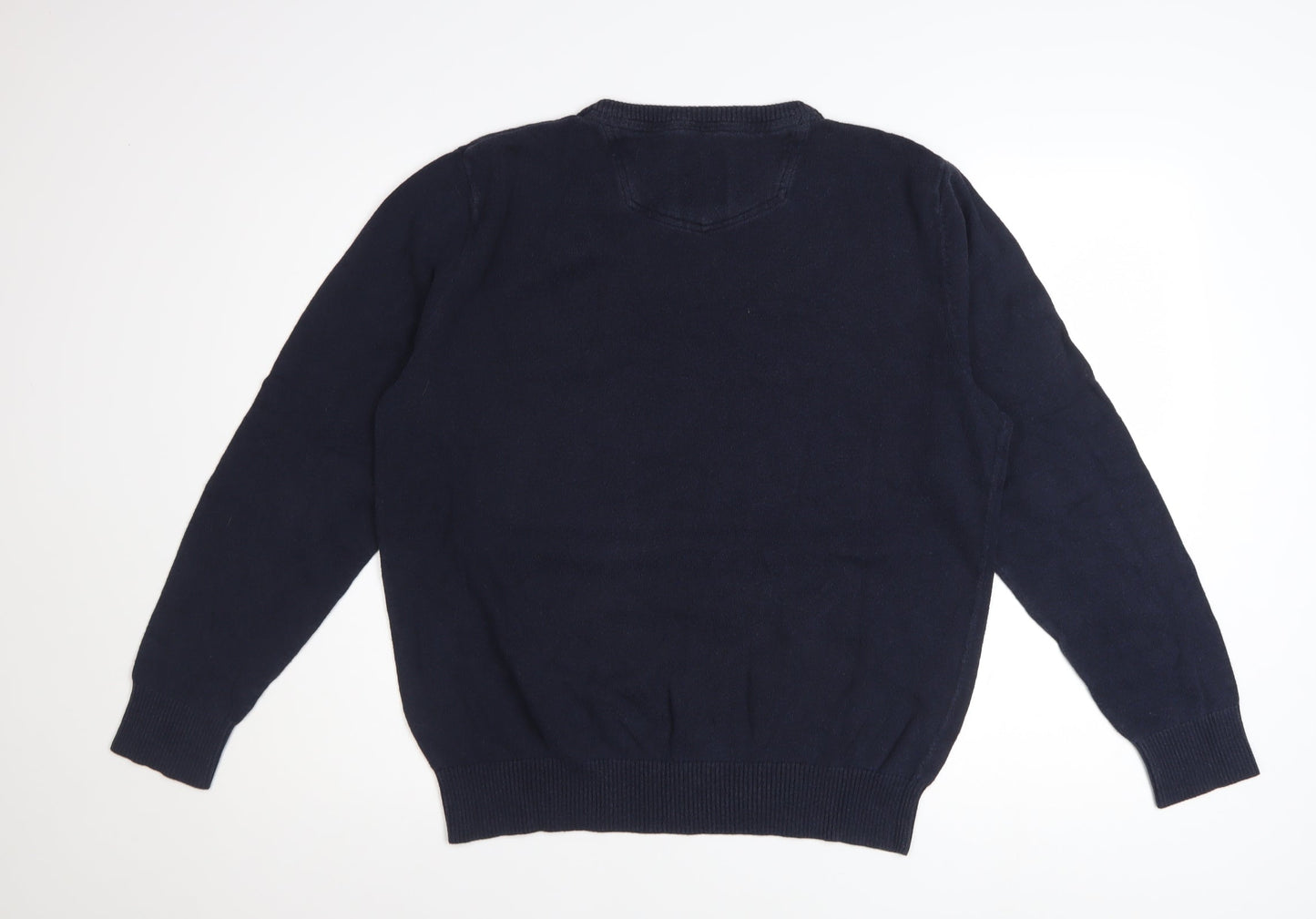 Fat Face Men Blue Cotton Cashmere V-Neck Jumper Size L Classic Fit