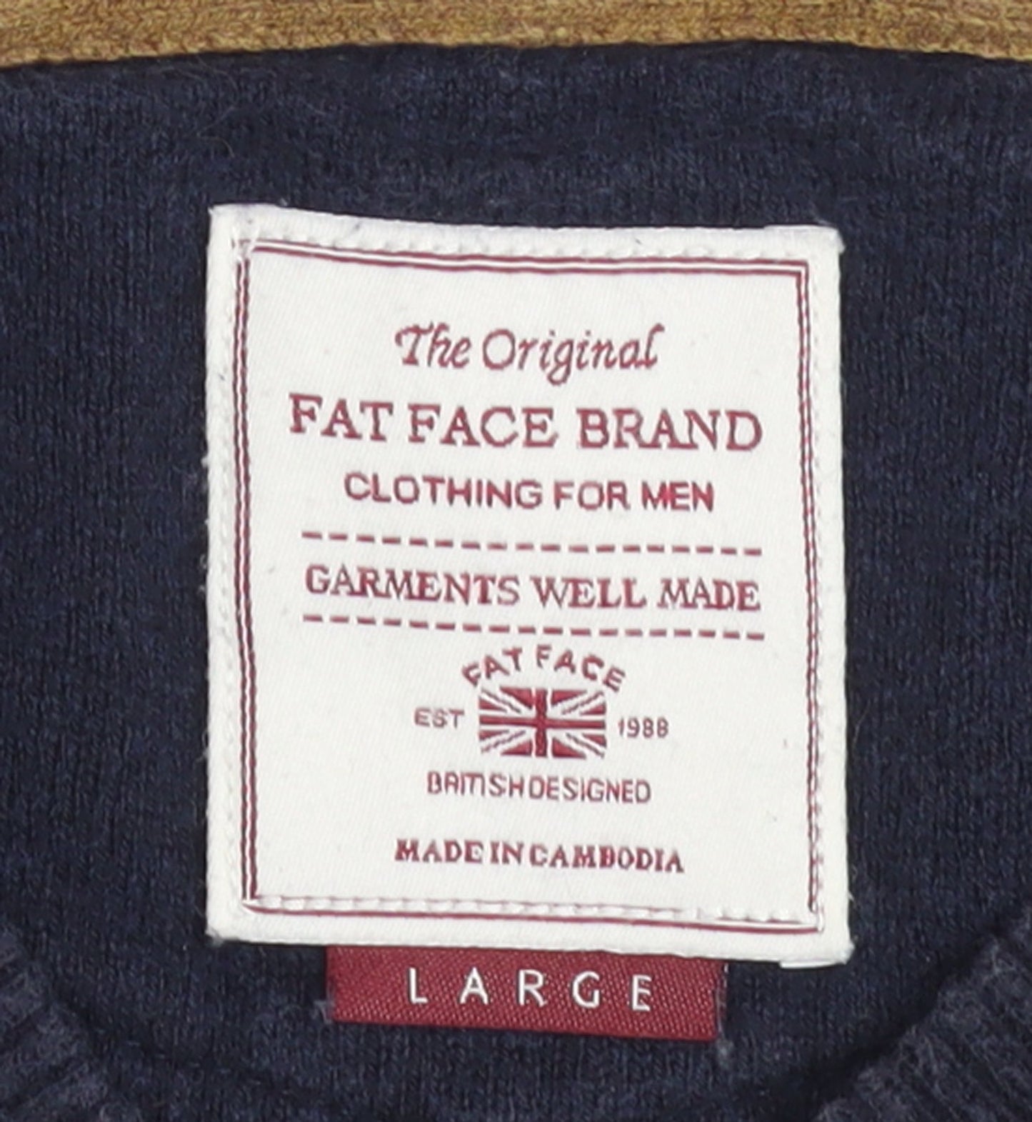 Fat Face Men Blue Cotton Cashmere V-Neck Jumper Size L Classic Fit
