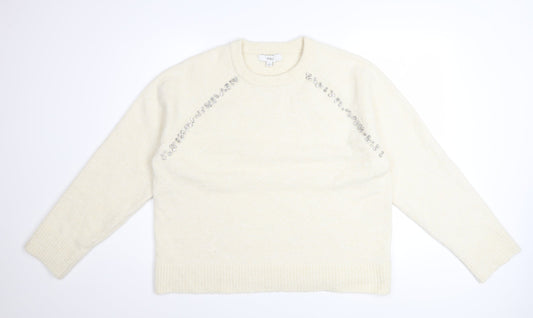 Marks and Spencer Women’s Ivory Beaded Crew Neck Jumper L