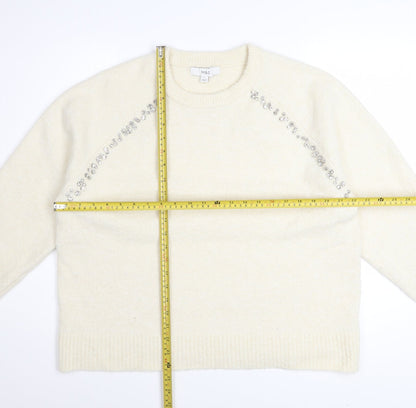 Marks and Spencer Women’s Ivory Beaded Crew Neck Jumper L
