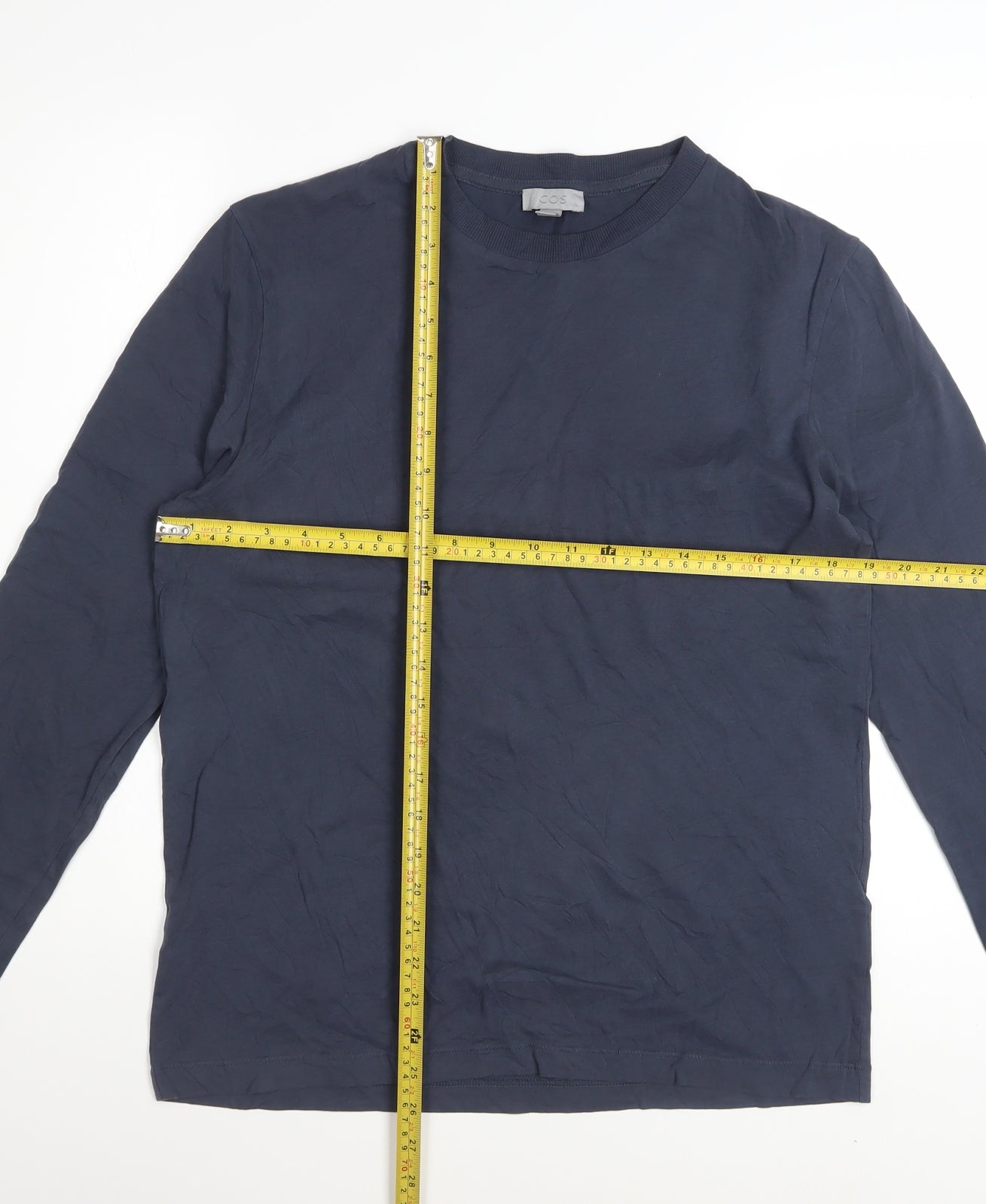 COS Men's Blue Long Sleeve Crew Neck Cotton T-Shirt Size S