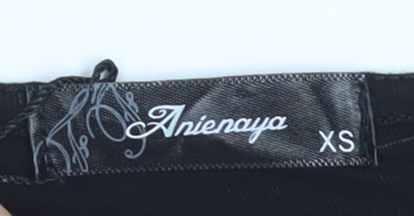 Anienaya Womens Black Wrap Long Sleeve Slim Fit Blouse XS