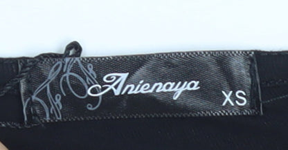 Anienaya Womens Black Wrap Long Sleeve Slim Fit Blouse XS