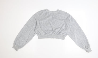 Bershka Womens Grey XS Cropped Pullover Sweatshirt Lightweight