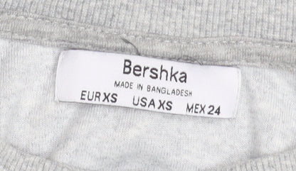 Bershka Womens Grey XS Cropped Pullover Sweatshirt Lightweight