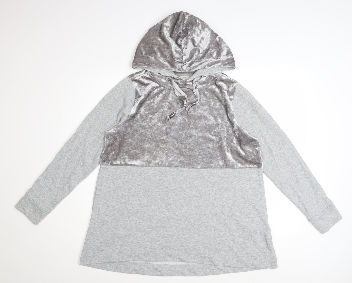 ONLY Womens Grey Velour Panel Hooded Pullover Sweatshirt M