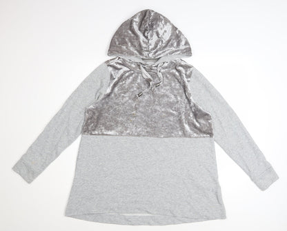 ONLY Womens Grey Velour Panel Hooded Pullover Sweatshirt M