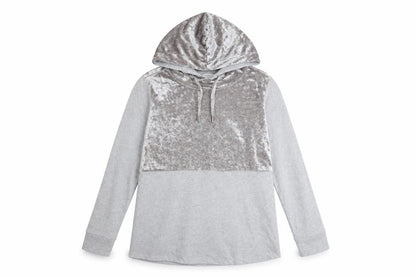 ONLY Womens Grey Velour Panel Hooded Pullover Sweatshirt M