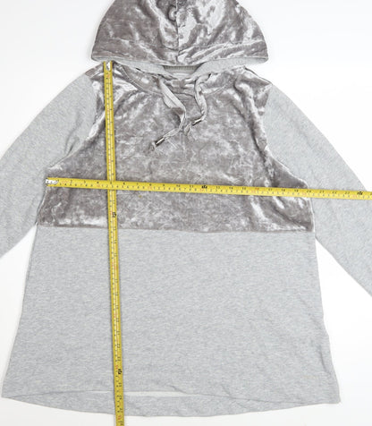 ONLY Womens Grey Velour Panel Hooded Pullover Sweatshirt M