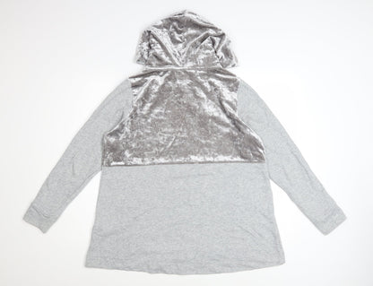 ONLY Womens Grey Velour Panel Hooded Pullover Sweatshirt M