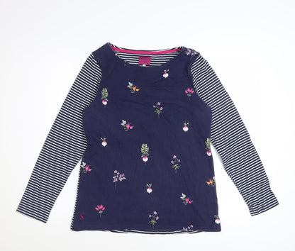 Joules Womens Blue Floral Stripe Long Sleeve Cotton Top Size 12
