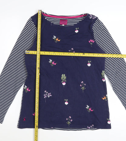 Joules Womens Blue Floral Stripe Long Sleeve Cotton Top Size 12