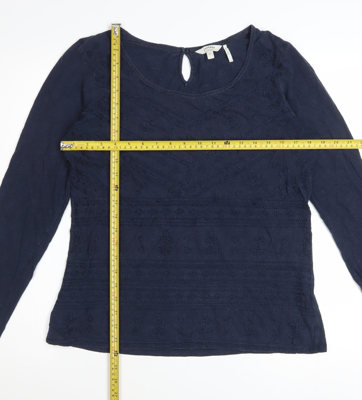 FatFace Women's Blue Long Sleeve Embroidered Tunic Blouse Size 12