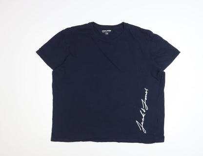 Jack & Jones Men's Blue XXL Cotton Crew Neck Graphic T-Shirt