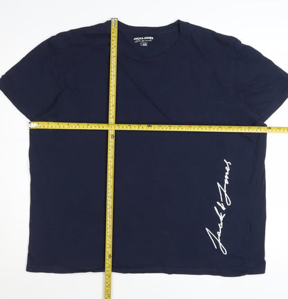 Jack & Jones Men's Blue XXL Cotton Crew Neck Graphic T-Shirt