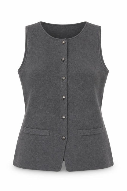H&M Women's Grey Sleeveless Knit Button Blouse Size S