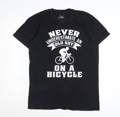 6TN Men's Black Funny Bicycle Graphic Cotton T-Shirt Size M