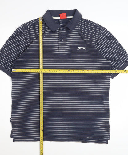 Slazenger Men’s Blue Striped Polo Shirt Size M Cotton Casual