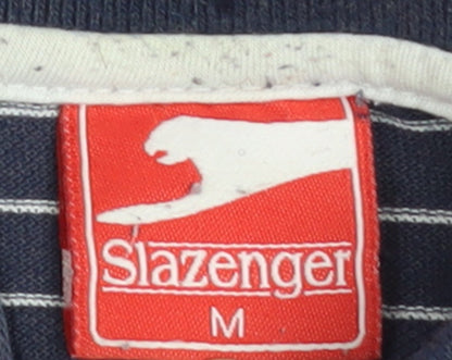 Slazenger Men’s Blue Striped Polo Shirt Size M Cotton Casual