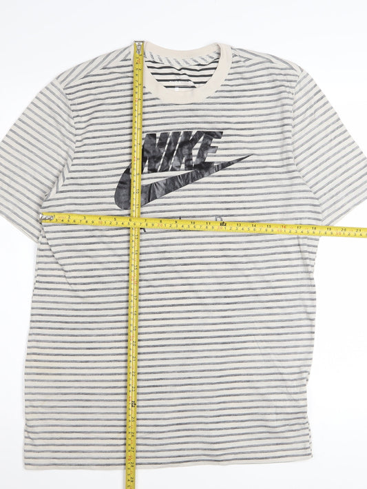 Nike Mens Beige Stripe Short Sleeve Crew Neck Air T-Shirt Medium