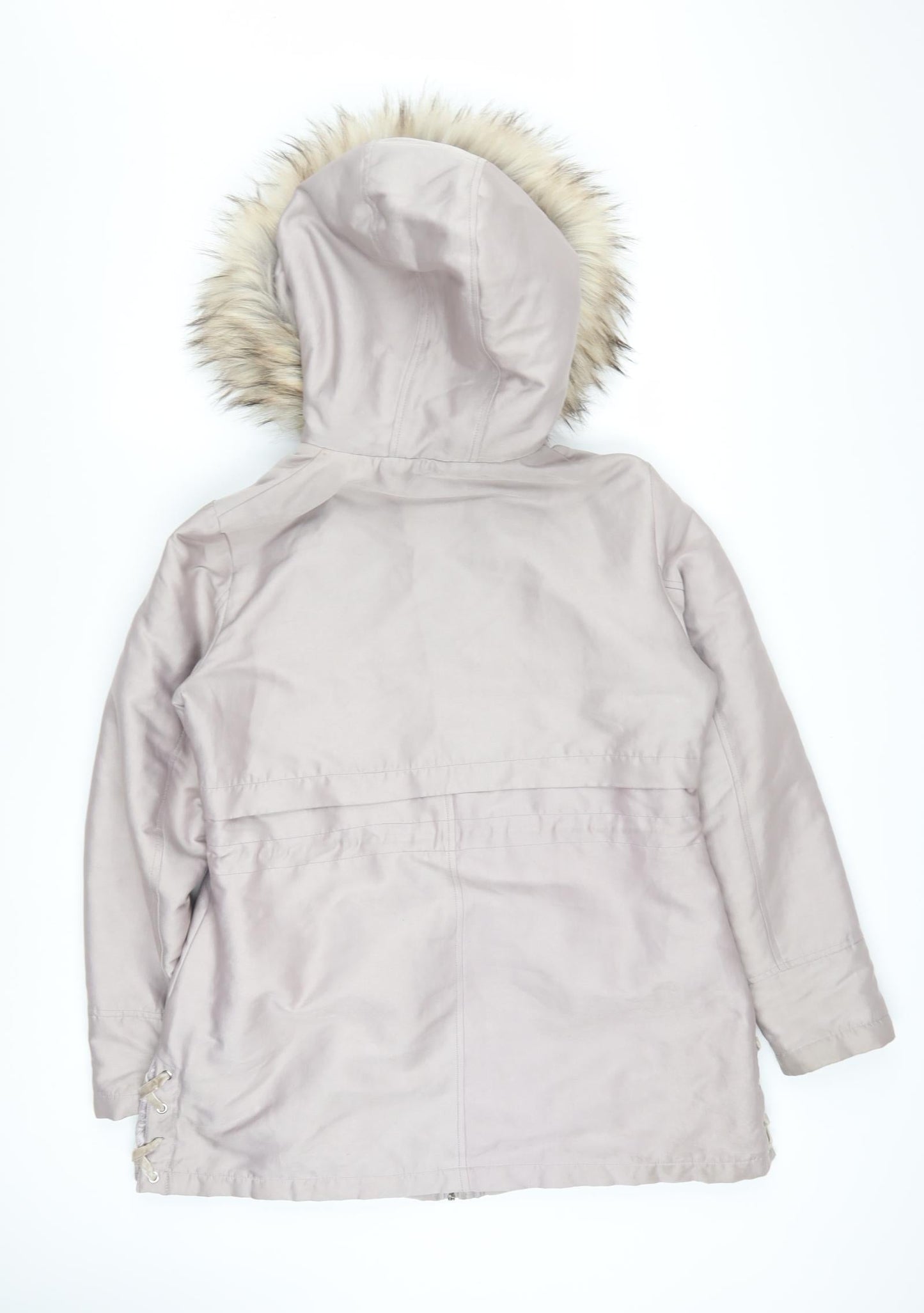 Lipsy Women’s Beige Faux Fur Hooded Parka Coat Size 14
