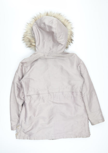 Lipsy Women’s Beige Faux Fur Hooded Parka Coat Size 14