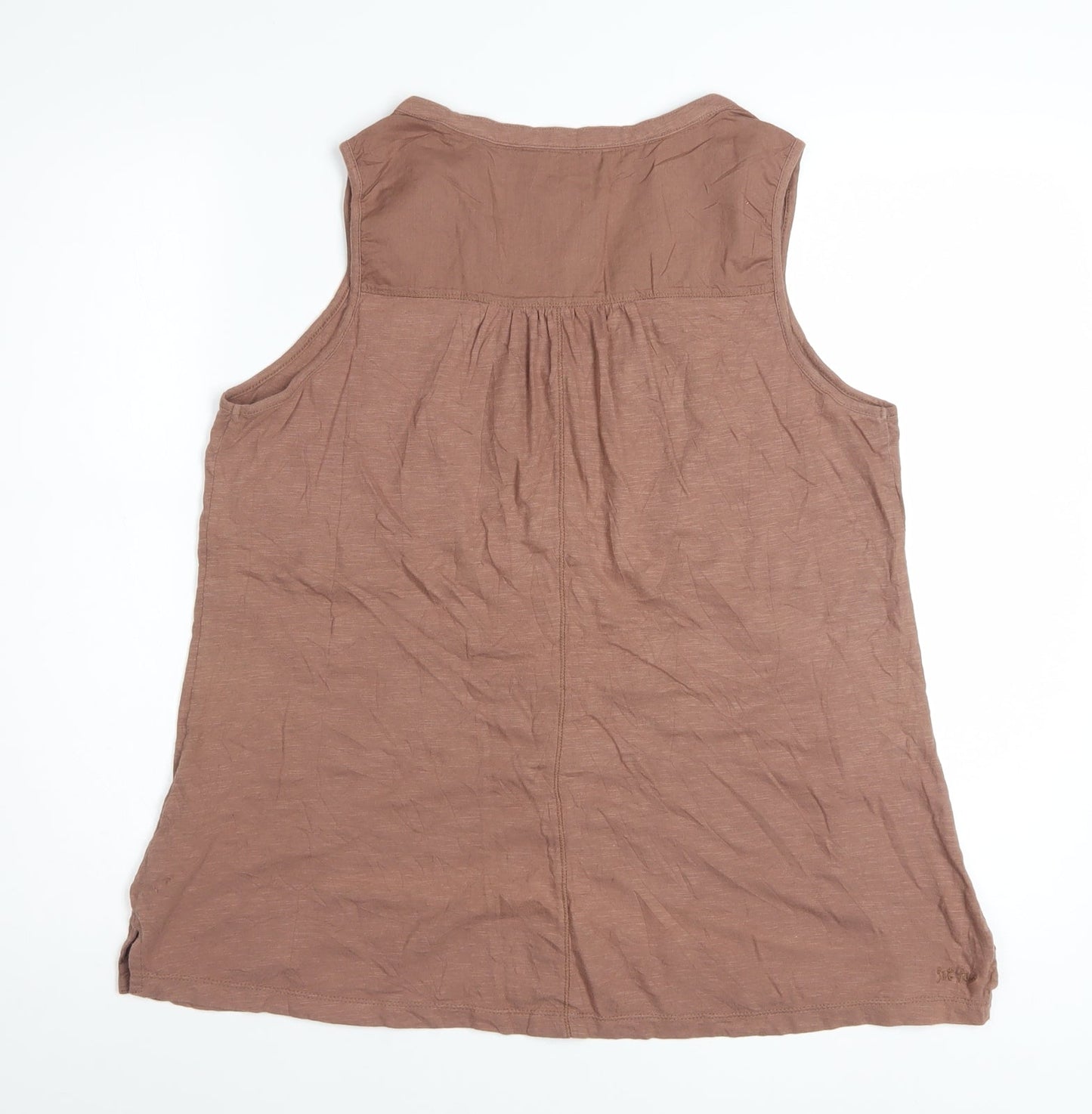 Fat Face Women Brown Embroidered Sleeveless Tunic Blouse Size 14