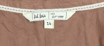 Fat Face Women Brown Embroidered Sleeveless Tunic Blouse Size 14