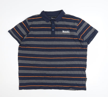 Bench Men's Blue Striped Cotton Polo Shirt XL Regular Fit