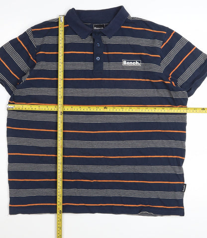 Bench Men's Blue Striped Cotton Polo Shirt XL Regular Fit