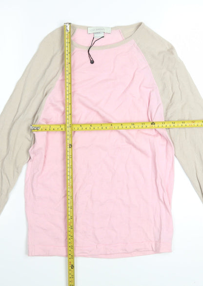 John Smedley Women's Pink Beige Merino Wool Crew Neck Jumper M