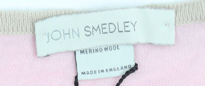 John Smedley Women's Pink Beige Merino Wool Crew Neck Jumper M