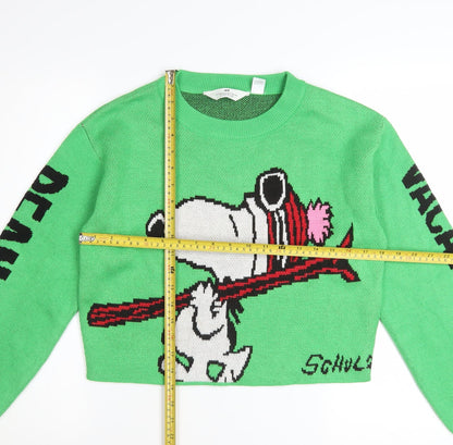 H&M Girls Green Peanuts Snoopy Pullover Jumper 12-14 Years Acrylic Knit