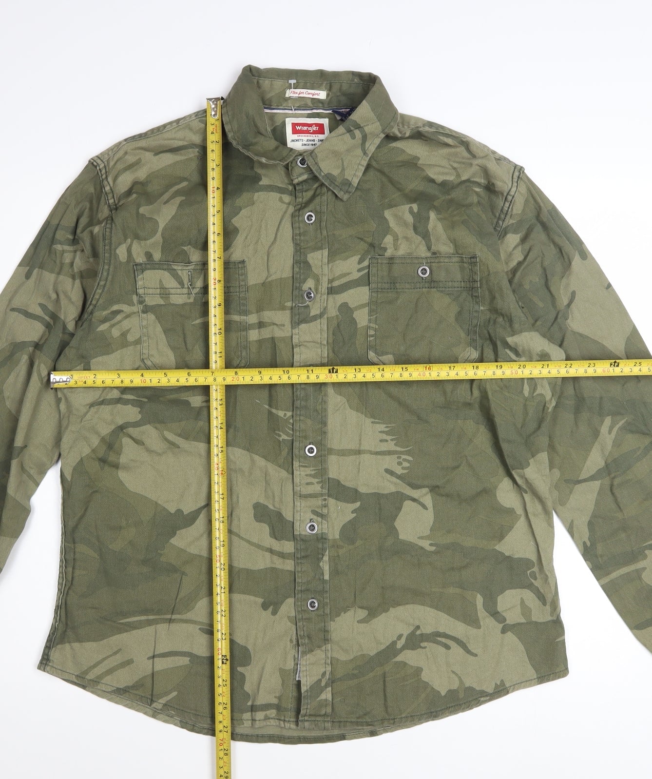 Wrangler Men's Green Camouflage Cotton Long Sleeve Button-Up Shirt Size L