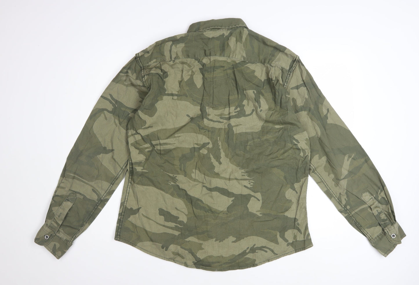 Wrangler Men's Green Camouflage Cotton Long Sleeve Button-Up Shirt Size L