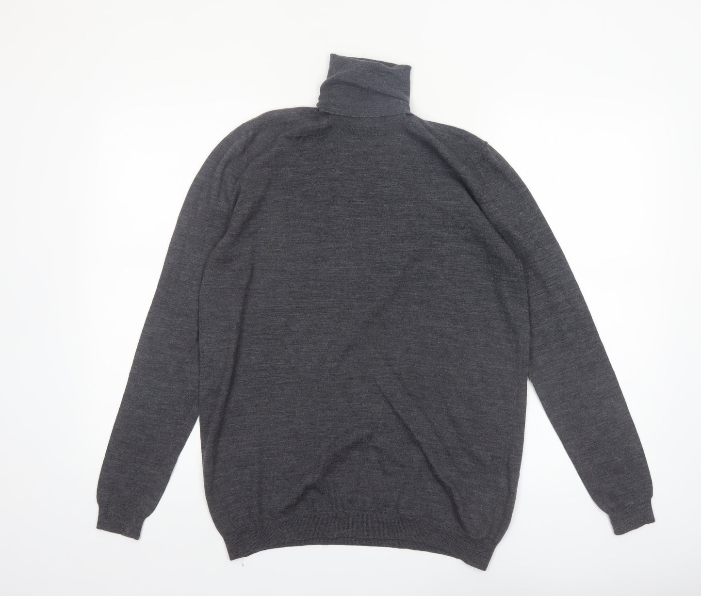 Zara Mens Grey Merino Wool Roll Neck Jumper Size L