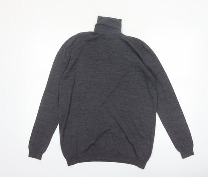 Zara Mens Grey Merino Wool Roll Neck Jumper Size L