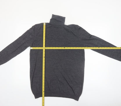 Zara Mens Grey Merino Wool Roll Neck Jumper Size L