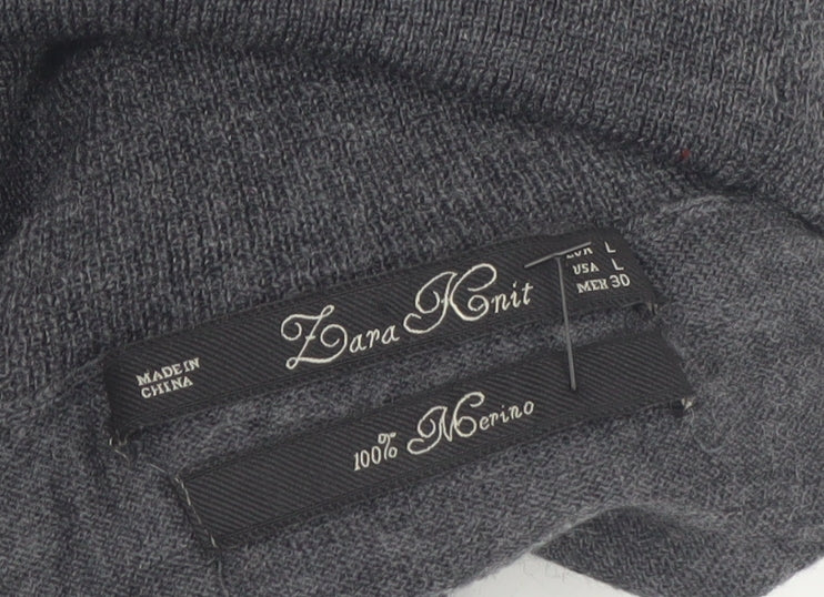 Zara Mens Grey Merino Wool Roll Neck Jumper Size L