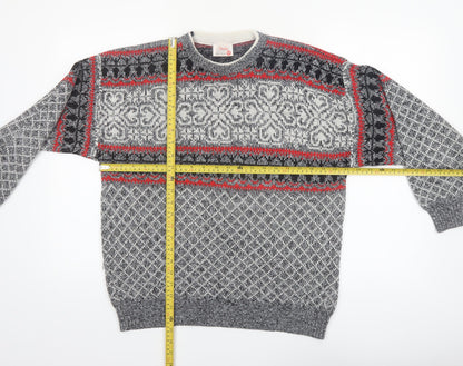 Deeko Men's Grey Fair Isle Acrylic Pullover Jumper M Vintage Knitwear