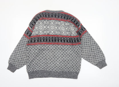 Deeko Men's Grey Fair Isle Acrylic Pullover Jumper M Vintage Knitwear