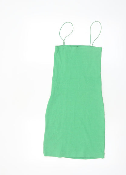ZARA Women Green Size 12 Sleeveless Stretch Knit Slip Dress