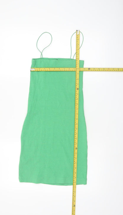 ZARA Women Green Size 12 Sleeveless Stretch Knit Slip Dress