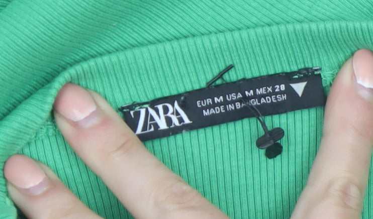 ZARA Women Green Size 12 Sleeveless Stretch Knit Slip Dress