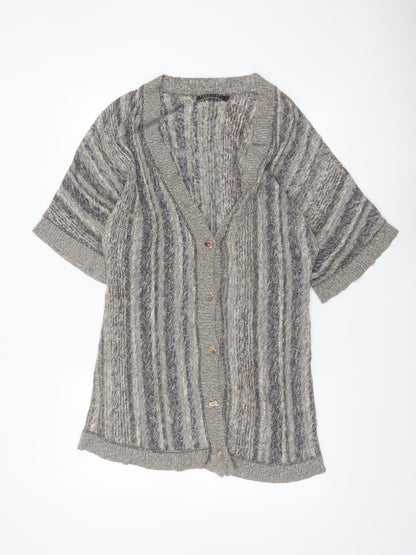 Peruvian Connection Women Grey Cardigan M Short Sleeve Knit Cotton Blend