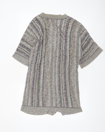 Peruvian Connection Women Grey Cardigan M Short Sleeve Knit Cotton Blend